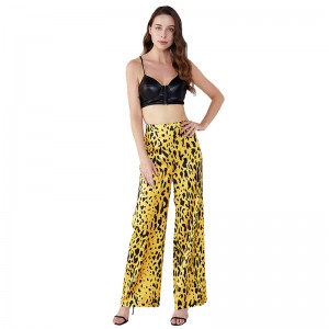 Gul Leopard Texture Palazo Dam Lady Byxor Med Elastisk JCGJ190315037