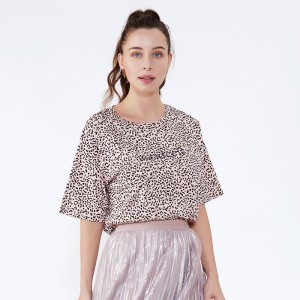Leopard Print Damkläder Bomullssarier Designs Tryckt Blus