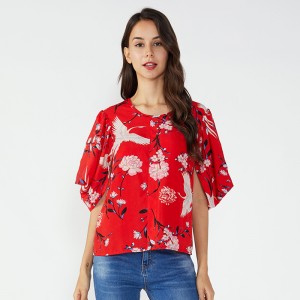Partihandel Bulk Crop Rhinestone Chiffon Bluse Kvinnor Toppar